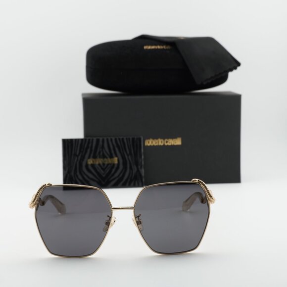 Roberto Cavalli SRC035M 0300 Geometric Sunglasses - Gold/Grey main image 6